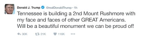 A tweet from President Trump about the new monument in the Smoky Mountains.