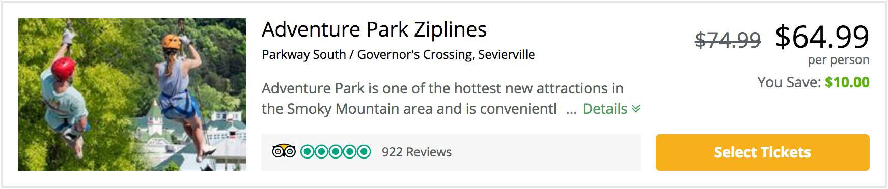 adventure park ziplines coupon