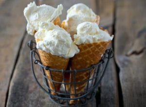 waffle cones with ice cream