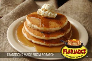 flapjacks pancakes stack with syrup and butter